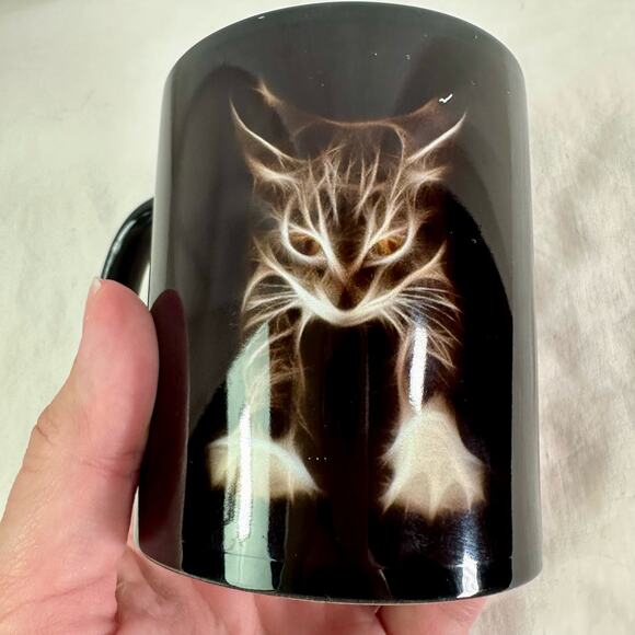 Orca Coatings Black Ceramic Brown Cat Print Coffee Mug Edgy Drinkware Dishes - Picture 7 of 11